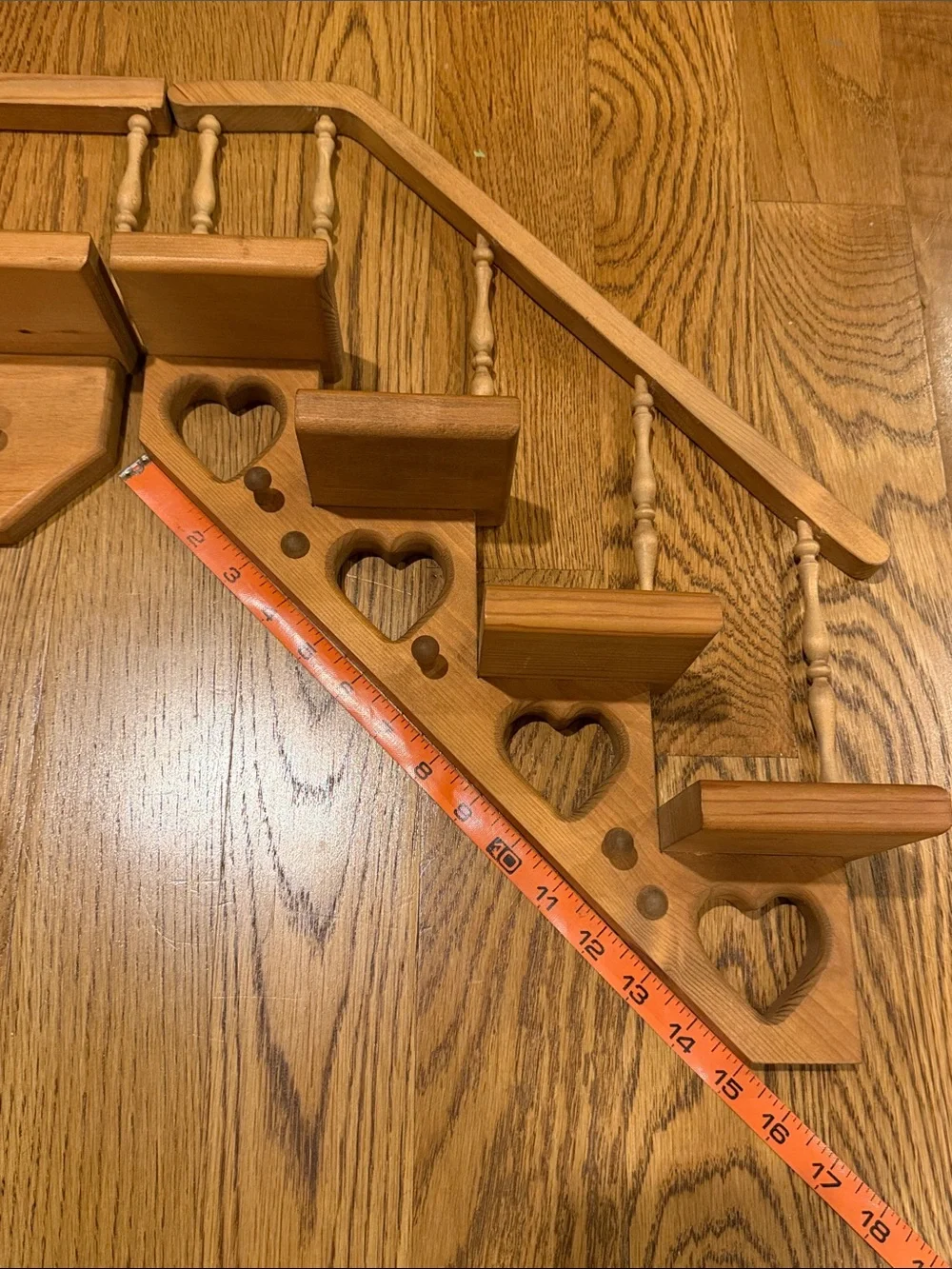 Vintage Wooden Stair Step Wall Shelf with Hearts  1980’s.